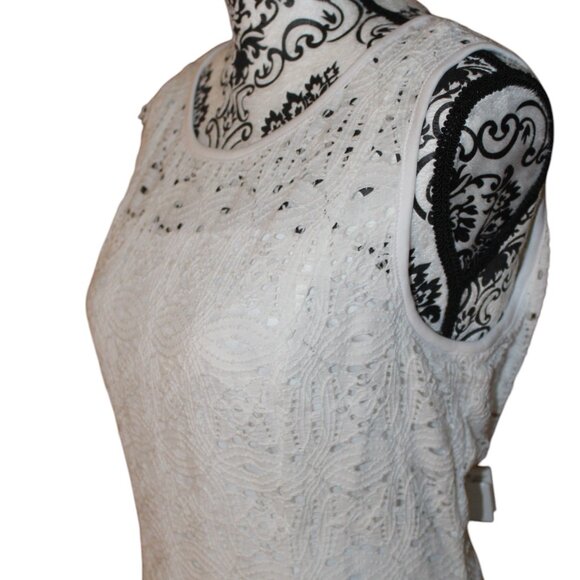 SALE Apt 9 Women’s White Lace Crochet Sleeveless Fit & Flare Midi Dress L EUC - Picture 6 of 10